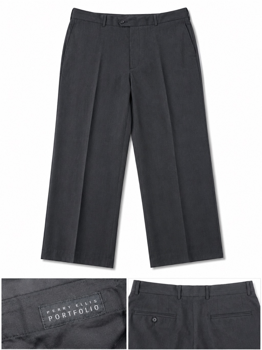 Perry Ellis Charcoal Pleated Dress Trousers